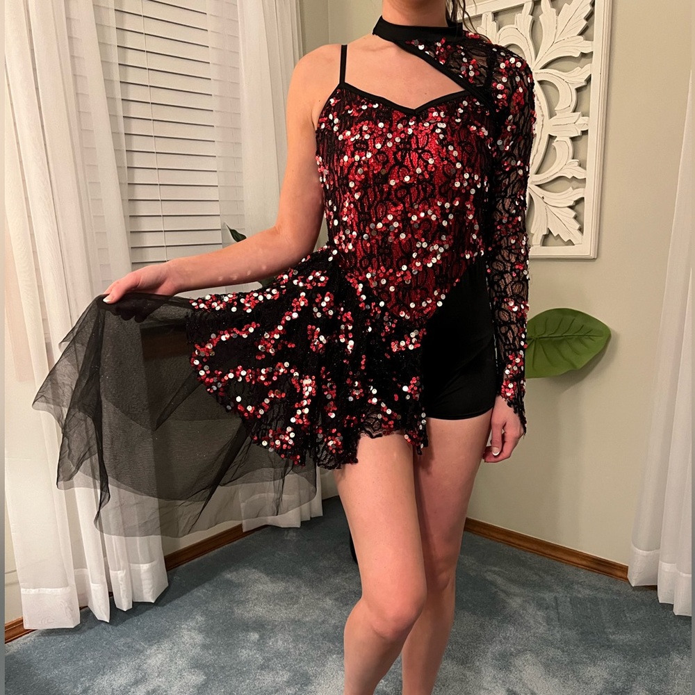 Rad and black sequin/tulle bodysuit